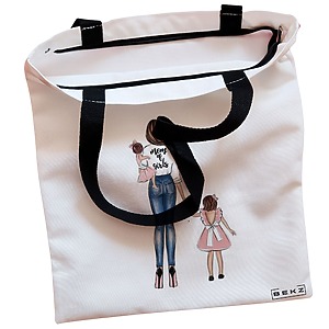 Alternative view of Geanta Canvas Tote pentru femei, model Mom of Girls, 38x34.5 cm, Alba, BEKZ®