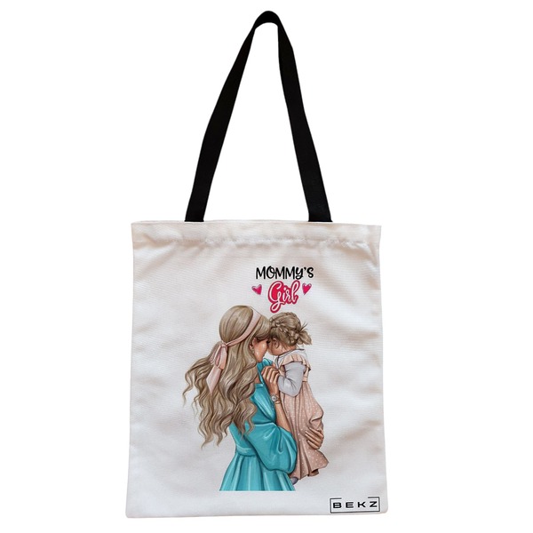 Geanta Canvas Tote pentru femei model Mommys Girl 38x34.5 cm Alba BEKZ®