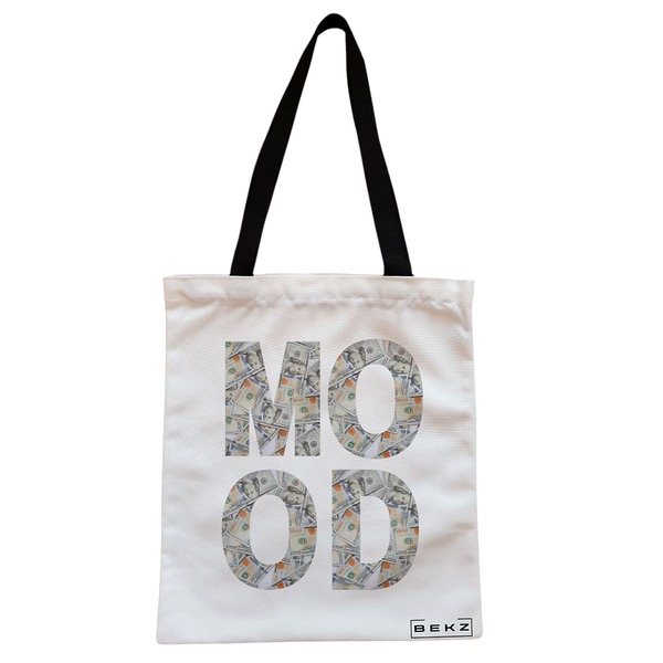 Geanta Canvas Tote pentru femei, model Money Mood, 38x34.5 cm, Alba, BEKZ® 1 Geanta Canvas Tote pentru femei model Money Mood 38x34.5 cm Alba BEKZ®
