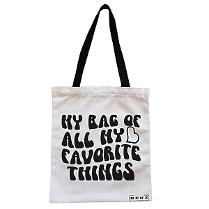 Geanta Canvas Tote pentru femei, model My bag of all my favorite things, 38x34.5 cm, Alba, BEKZ®