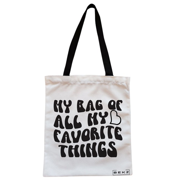 Geanta Canvas Tote pentru femei, model My bag of all my favorite things, 38x34.5 cm, Alba, BEKZ® 1 Geanta Canvas Tote pentru femei model My bag of all my favorite things 38x34.5 cm Alba BEKZ®