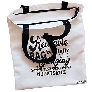 Alternative view of Geanta Canvas Tote pentru femei, model My reusable bag is totally judging your plastic one, 38x34.5 cm, Alba, BEKZ®