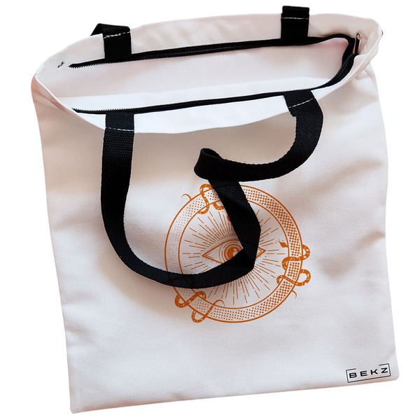Geanta Canvas Tote pentru femei, model Mystic Eye, 38x34.5 cm, Alba, BEKZ® 2 Geanta Canvas Tote pentru femei model Mystic Eye 38x34.5 cm Alba BEKZ® 1