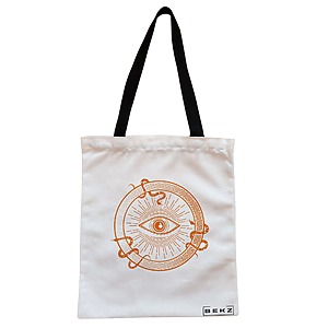 Geanta Canvas Tote pentru femei, model Mystic Eye, 38x34.5 cm, Alba, BEKZ®