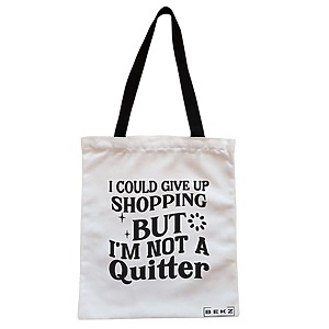 Geanta Canvas Tote pentru femei, model Not a quitter, 38x34.5 cm, Alba, BEKZ®