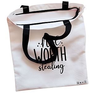 Alternative view of Geanta Canvas Tote pentru femei, model Not worth stealing, 38x34.5 cm, Alba, BEKZ®