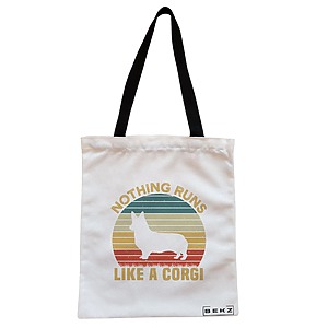 Geanta Canvas Tote pentru femei, model Nothing runs like a corgi, 38x34.5 cm, Alba, BEKZ®
