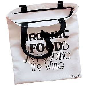 Alternative view of Geanta Canvas Tote pentru femei, model Organic food, Just kidding, it's Wine, 38x34.5 cm, Alba, BEKZ®