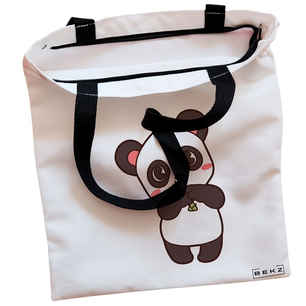 Geanta Canvas Tote pentru femei, model Panda Love, 38x34.5 cm, Alba, BEKZ® 2 Geanta Canvas Tote pentru femei model Panda Love 38x34.5 cm Alba BEKZ® 1