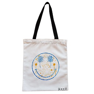 Geanta Canvas Tote pentru femei, model Party Smile, 38x34.5 cm, Alba, BEKZ®