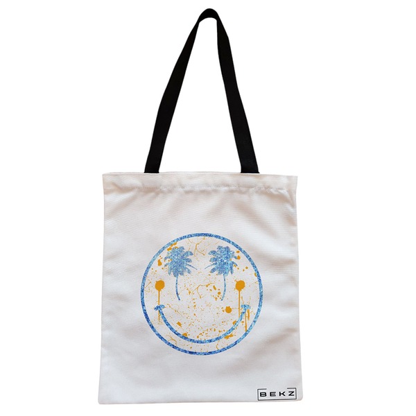 Geanta Canvas Tote pentru femei model Party Smile 38x34.5 cm Alba BEKZ®