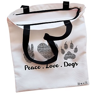 Alternative view of Geanta Canvas Tote pentru femei, model Peace Love Dogs, 38x34.5 cm, Alba, BEKZ®