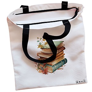 Alternative view of Geanta Canvas Tote pentru femei, model Pile of Books, 38x34.5 cm, Alba, BEKZ®