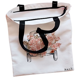 Alternative view of Geanta Canvas Tote pentru femei, model Pink Car, 38x34.5 cm, Alba, BEKZ®