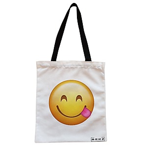 Geanta Canvas Tote pentru femei, model Playful, 38x34.5 cm, Alba, BEKZ®