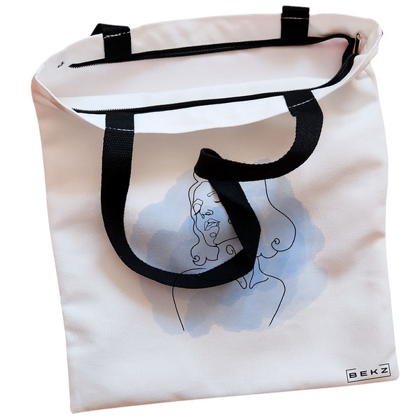 Geanta Canvas Tote pentru femei model Portret Feminin Minimalist 38x34.5 cm Alba BEKZ® 1
