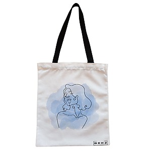Geanta Canvas Tote pentru femei, model Portret Feminin Minimalist, 38x34.5 cm, Alba, BEKZ®
