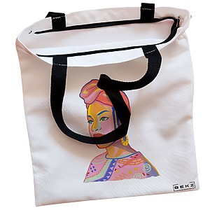 Alternative view of Geanta Canvas Tote pentru femei, model Portret Vibrant, 38x34.5 cm, Alba, BEKZ®