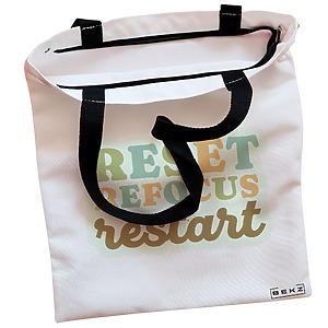 Alternative view of Geanta Canvas Tote pentru femei, model RESET REFOCUS RESTART, 38x34.5 cm, Alba, BEKZ®