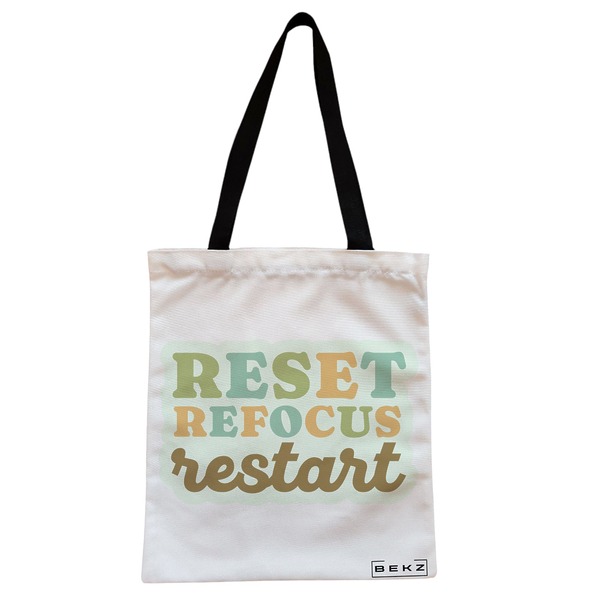 Geanta Canvas Tote pentru femei model RESET REFOCUS RESTART 38x34.5 cm Alba BEKZ®