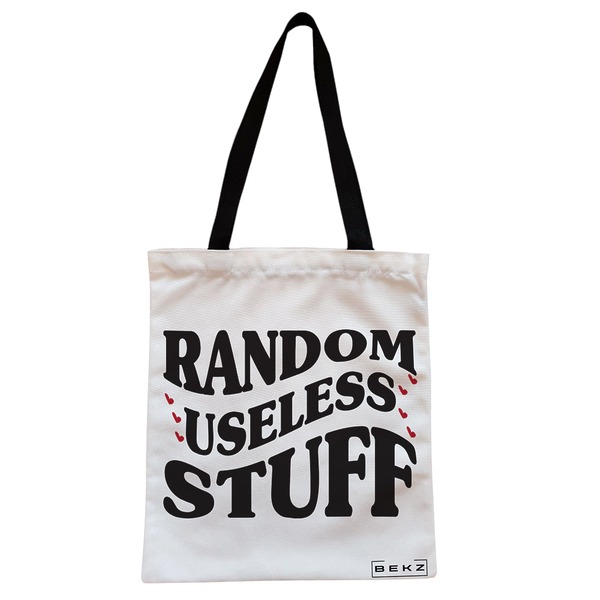 Geanta Canvas Tote pentru femei, model Random useless stuff, 38x34.5 cm, Alba, BEKZ® 1 Geanta Canvas Tote pentru femei model Random useless stuff 38x34.5 cm Alba BEKZ®