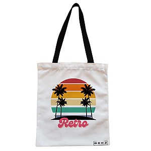 Geanta Canvas Tote pentru femei, model Retro, 38x34.5 cm, Alba, BEKZ®
