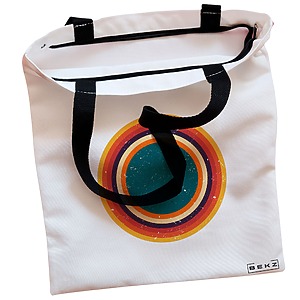 Alternative view of Geanta Canvas Tote pentru femei, model Retro Concentric Circles, 38x34.5 cm, Alba, BEKZ®