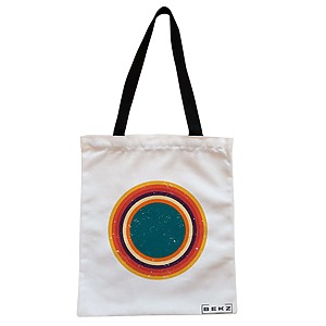 Geanta Canvas Tote pentru femei, model Retro Concentric Circles, 38x34.5 cm, Alba, BEKZ®