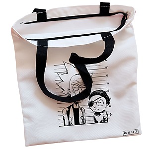Alternative view of Geanta Canvas Tote pentru femei, model Rick and Morty, 38x34.5 cm, Alba, BEKZ®