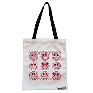Geanta Canvas Tote pentru femei, model Rose Smilies, 38x34.5 cm, Alba, BEKZ®