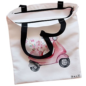 Alternative view of Geanta Canvas Tote pentru femei, model Rose flower Bike, 38x34.5 cm, Alba, BEKZ®