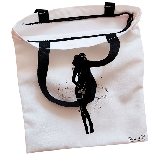 Geanta Canvas Tote pentru femei model Silueta Feminina 38x34.5 cm Alba BEKZ® 1
