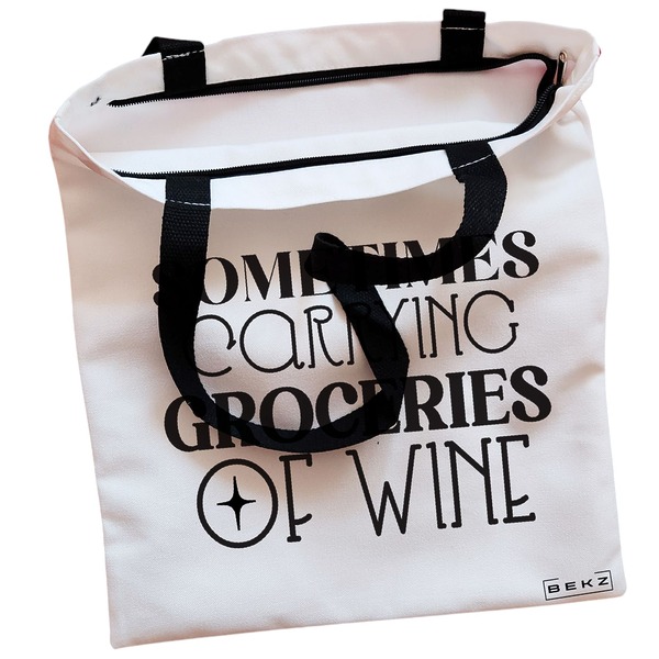 Geanta Canvas Tote pentru femei, model Sometimes carrying groceries of wine, 38x34.5 cm, Alba, BEKZ® 2 Geanta Canvas Tote pentru femei model Sometimes carrying groceries of wine 38x34.5 cm Alba BEKZ® 1
