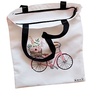 Alternative view of Geanta Canvas Tote pentru femei, model Spring on Two Wheels, 38x34.5 cm, Alba, BEKZ®