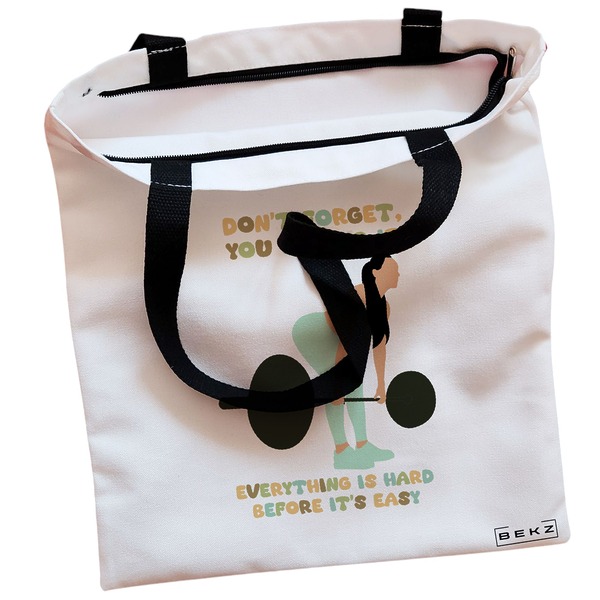 Geanta Canvas Tote pentru femei model Strength and Perseverance 38x34.5 cm Alba BEKZ® 1