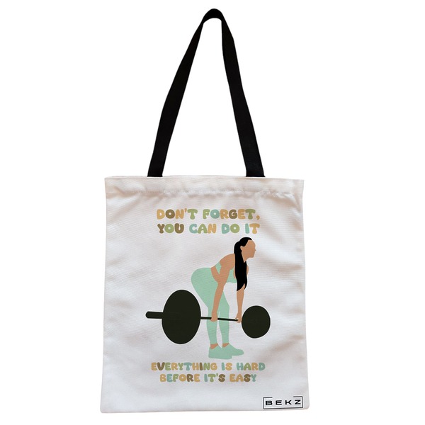 Geanta Canvas Tote pentru femei model Strength and Perseverance 38x34.5 cm Alba BEKZ®