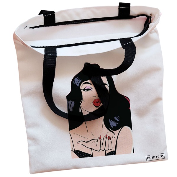 Geanta Canvas Tote pentru femei, model Stylish Girl, 38x34.5 cm, Alba, BEKZ® 2 Geanta Canvas Tote pentru femei model Stylish Girl 38x34.5 cm Alba BEKZ® 1