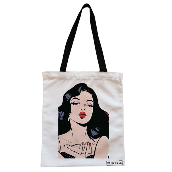 Geanta Canvas Tote pentru femei, model Stylish Girl, 38x34.5 cm, Alba, BEKZ® 1 Geanta Canvas Tote pentru femei model Stylish Girl 38x34.5 cm Alba BEKZ®