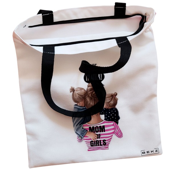 Geanta Canvas Tote pentru femei model Super Mama 38x34.5 cm Alba BEKZ® 1