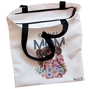 Alternative view of Geanta Canvas Tote pentru femei, model Super Mom 2, 38x34.5 cm, Alba, BEKZ®