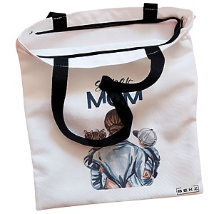 Alternative view of Geanta Canvas Tote pentru femei, model Super Mom, 38x34.5 cm, Alba, BEKZ®