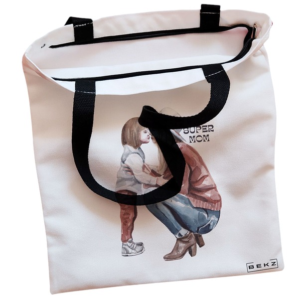 Geanta Canvas Tote pentru femei, model Super mom 3, 38x34.5 cm, Alba, BEKZ® 2 Geanta Canvas Tote pentru femei model Super mom 3 38x34.5 cm Alba BEKZ® 1