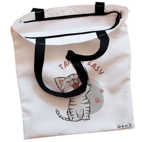 Geanta Canvas Tote pentru femei model Take it Easy 38x34.5 cm Alba BEKZ® 1