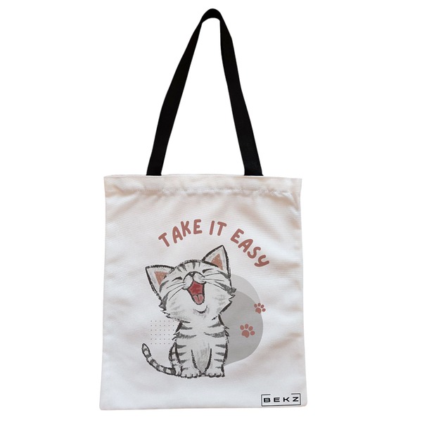 Geanta Canvas Tote pentru femei model Take it Easy 38x34.5 cm Alba BEKZ®