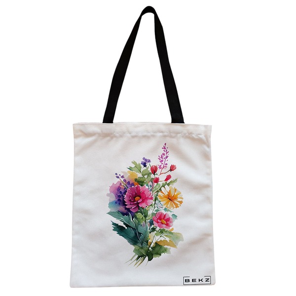 Geanta Canvas Tote pentru femei model The Bouquet 38x34.5 cm Alba BEKZ®