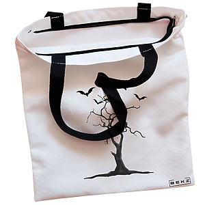 Alternative view of Geanta Canvas Tote pentru femei, model The Haunted Tree, 38x34.5 cm, Alba, BEKZ®