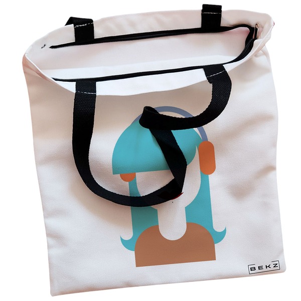 Geanta Canvas Tote pentru femei model The Music Girl 38x34.5 cm Alba BEKZ® 1