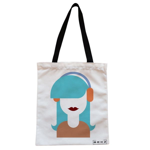 Geanta Canvas Tote pentru femei model The Music Girl 38x34.5 cm Alba BEKZ®