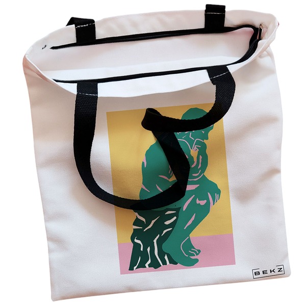 Geanta Canvas Tote pentru femei, model The Thinker, 38x34.5 cm, Alba, BEKZ® 2 Geanta Canvas Tote pentru femei model The Thinker 38x34.5 cm Alba BEKZ® 1