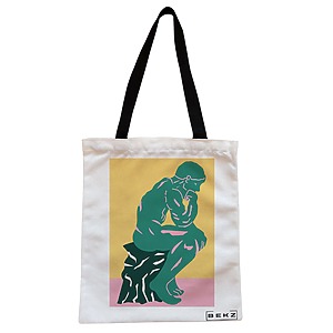 Geanta Canvas Tote pentru femei, model The Thinker, 38x34.5 cm, Alba, BEKZ®
